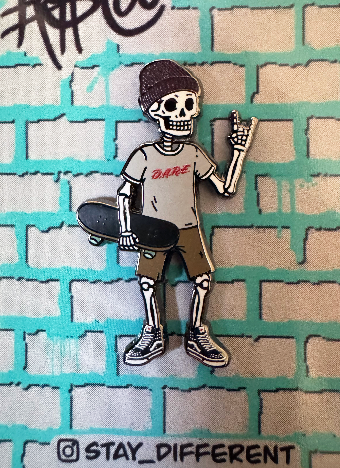 Skater Skeleton Pin